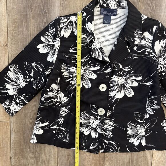 Susan Graver Style Black White Floral Button Up Jacket Size 1X Career Casual QVC - Picture 8 of 13
